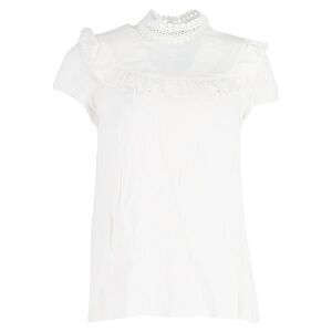 Sandro Mock Neck Short Sleeve Blouse in White Viscose